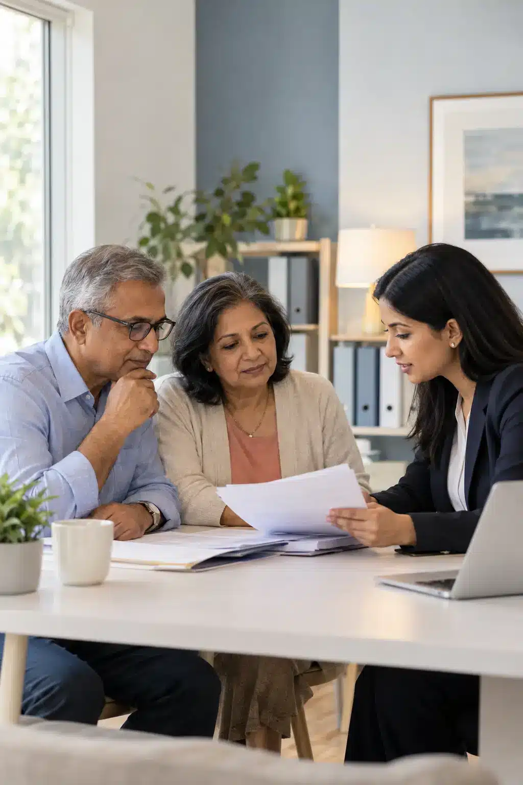 Couple reviewing taxes with an advisor